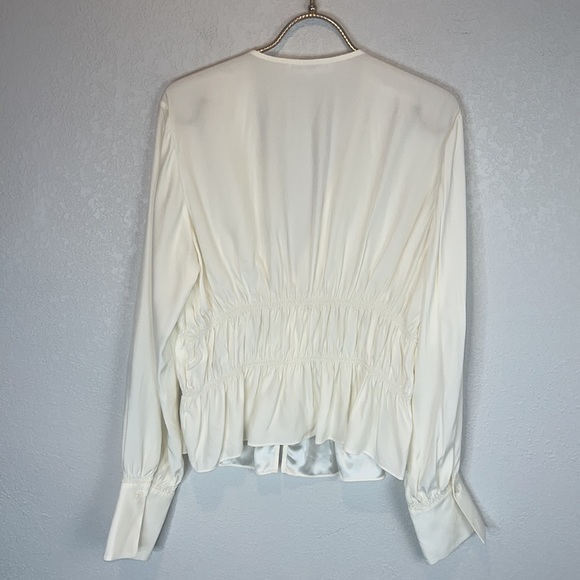 Frame Ruched V-Neck Silk Blouse Off White Large- New - Picture 6 of 14
